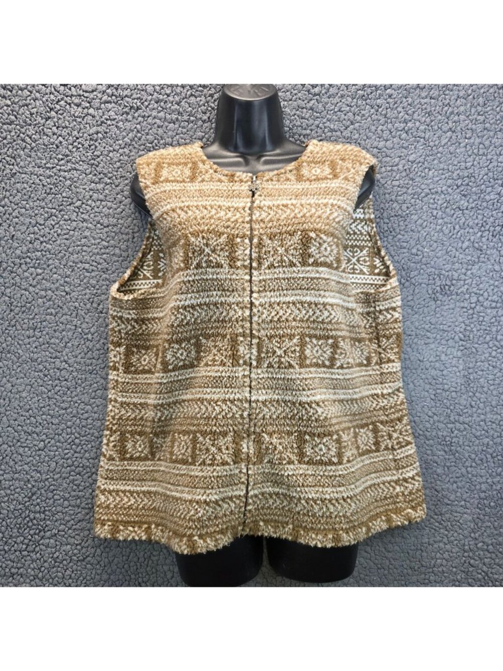 Christopher & Bank Fair Isle Fuzzy Fleece Teddy Zip Up Vest Sze XL Nordic Layers